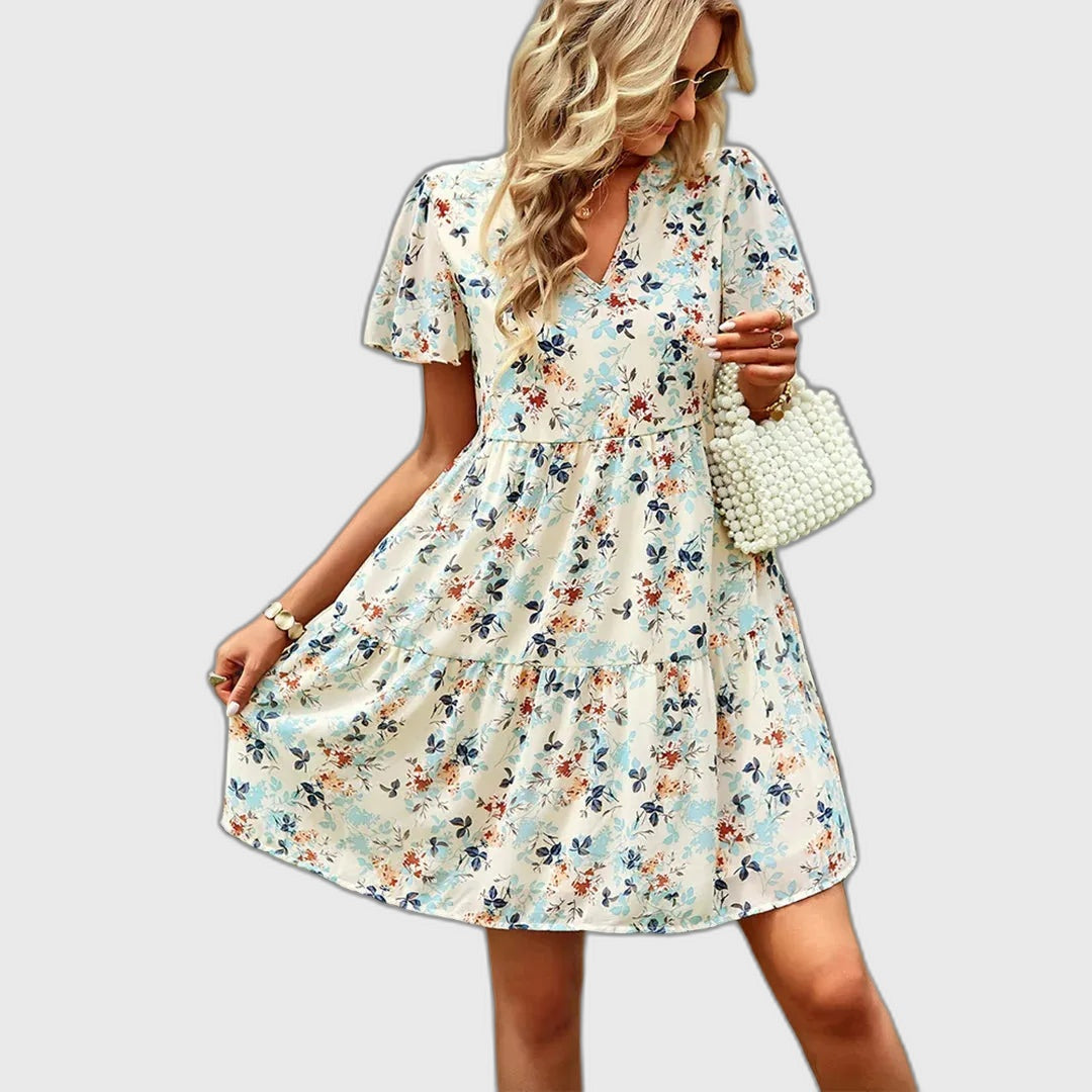 Floral Short Sleeve Mini Dress for Women