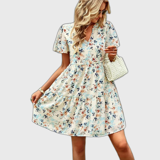 Floral Short Sleeve Mini Dress for Women