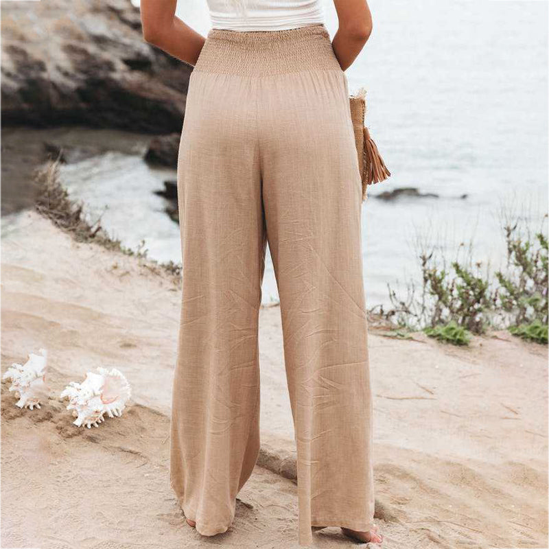 Linen Full-Length Wide Leg Trousers for Women