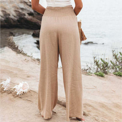 Linen Full-Length Wide Leg Trousers for Women