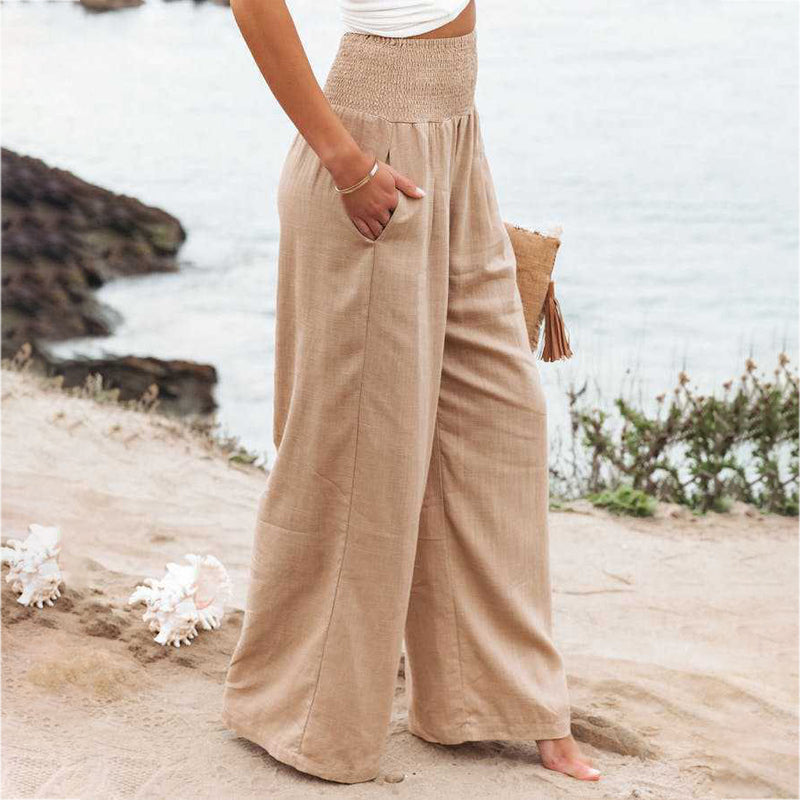 Linen Full-Length Wide Leg Trousers for Women