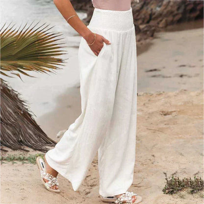 Linen Full-Length Wide Leg Trousers for Women