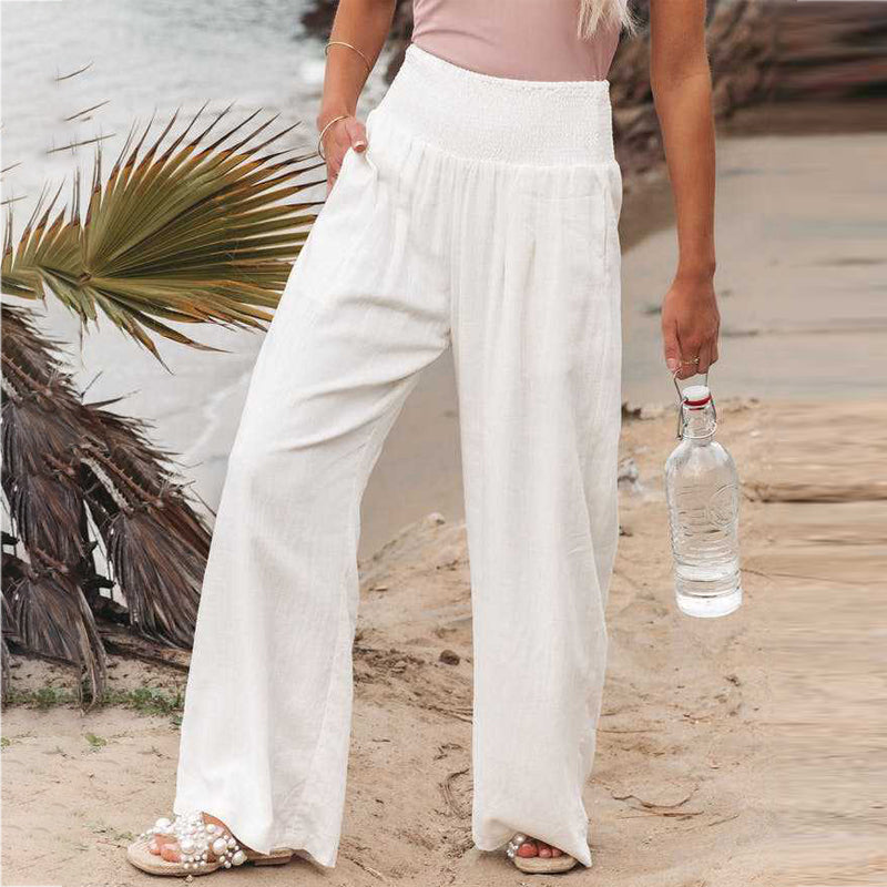 Linen Full-Length Wide Leg Trousers for Women