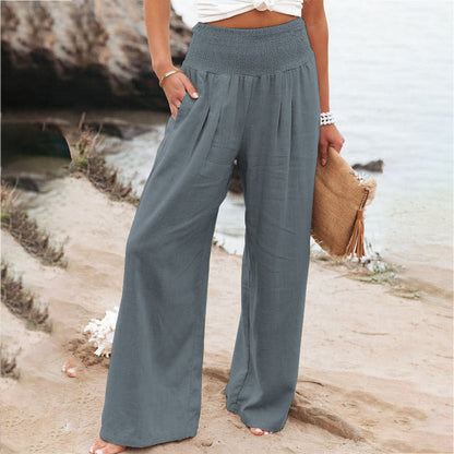 Linen Full-Length Wide Leg Trousers for Women