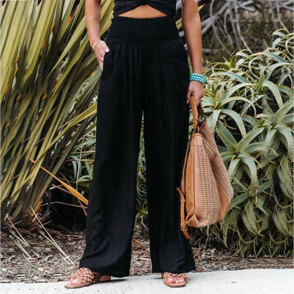 Linen Full-Length Wide Leg Trousers for Women