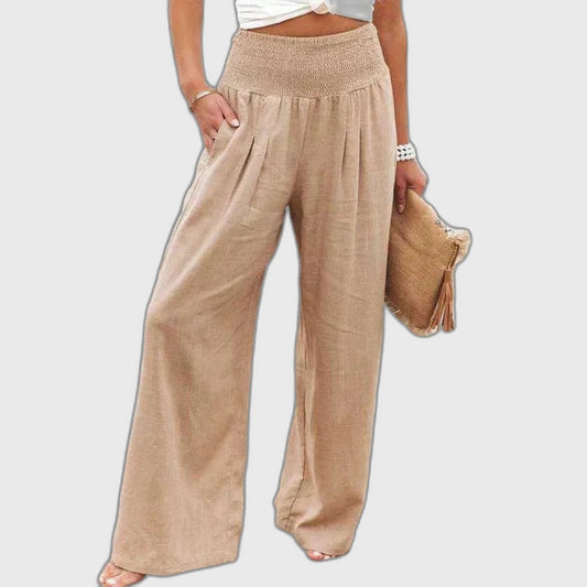Linen Full-Length Wide Leg Trousers for Women