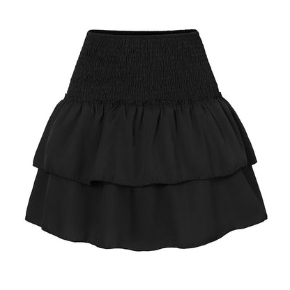 Boho Ruffle Midi Skirt with Stretch Waistband for women