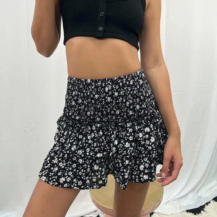 Boho Ruffle Midi Skirt with Stretch Waistband for women