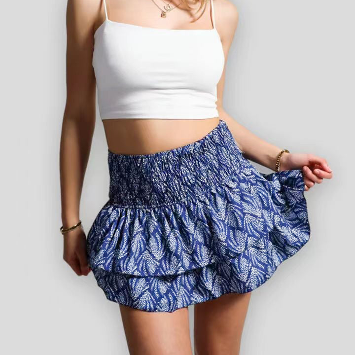 Boho Ruffle Midi Skirt with Stretch Waistband for women