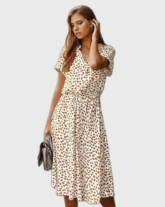 Leopard Flowing Short Sleeve Midi Dress for Women