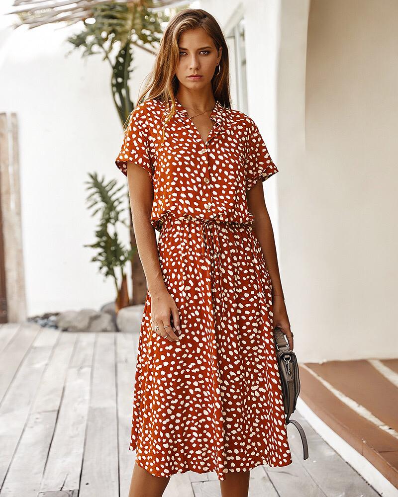Leopard Flowing Short Sleeve Midi Dress for Women