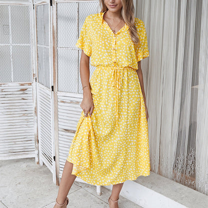 Leopard Flowing Short Sleeve Midi Dress for Women