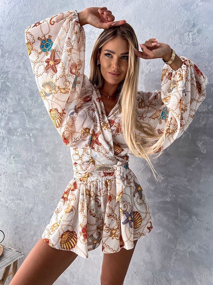 Tropical Kimono Sleeve Playsuit for Women