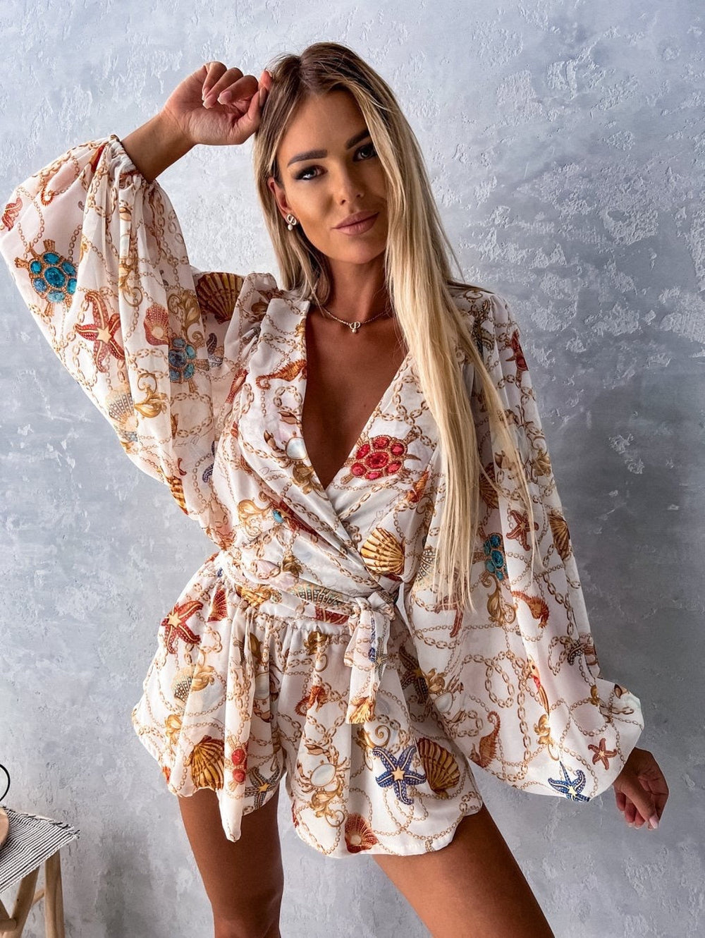 Tropical Kimono Sleeve Playsuit for Women