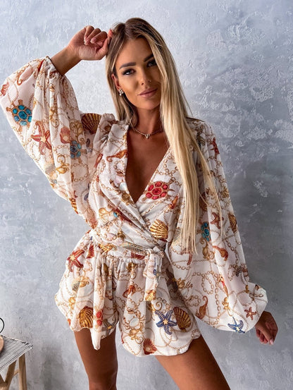 Tropical Kimono Sleeve Playsuit for Women