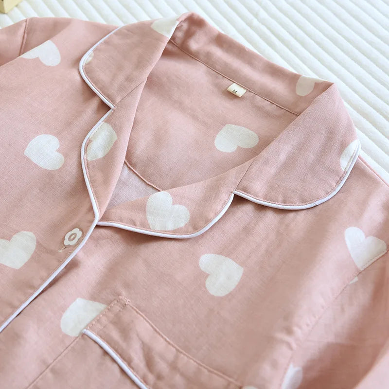 Heart Print Full-Length Long Sleeve Top for Women