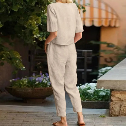 Linen Relaxed Fit Full-Length Two Piece Set for Women