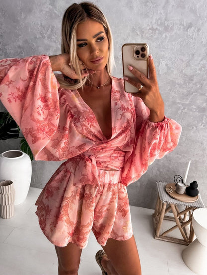 Tropical Kimono Sleeve Playsuit for Women