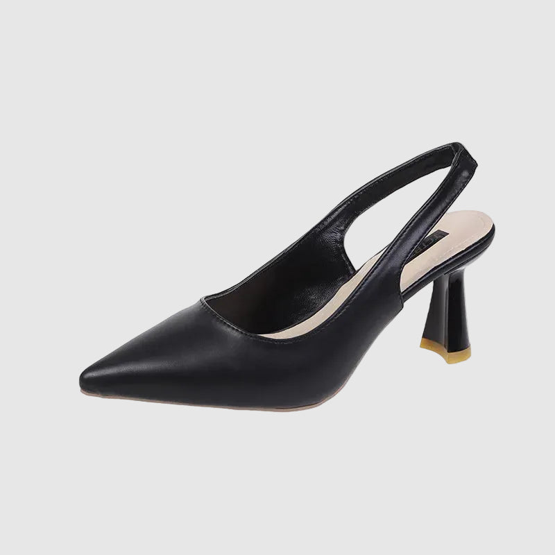 Pointed Toe Kitten Heel Mule Shoes in Black Beige and Apricot for Women