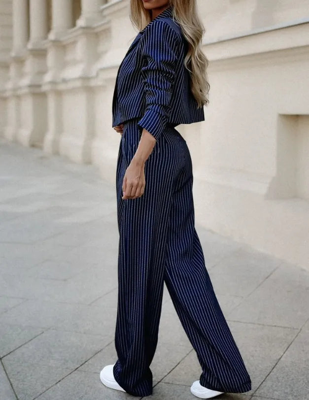 Striped High-Waist Cropped Two Piece Set for Women