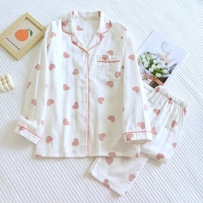 Heart Print Full-Length Long Sleeve Top for Women