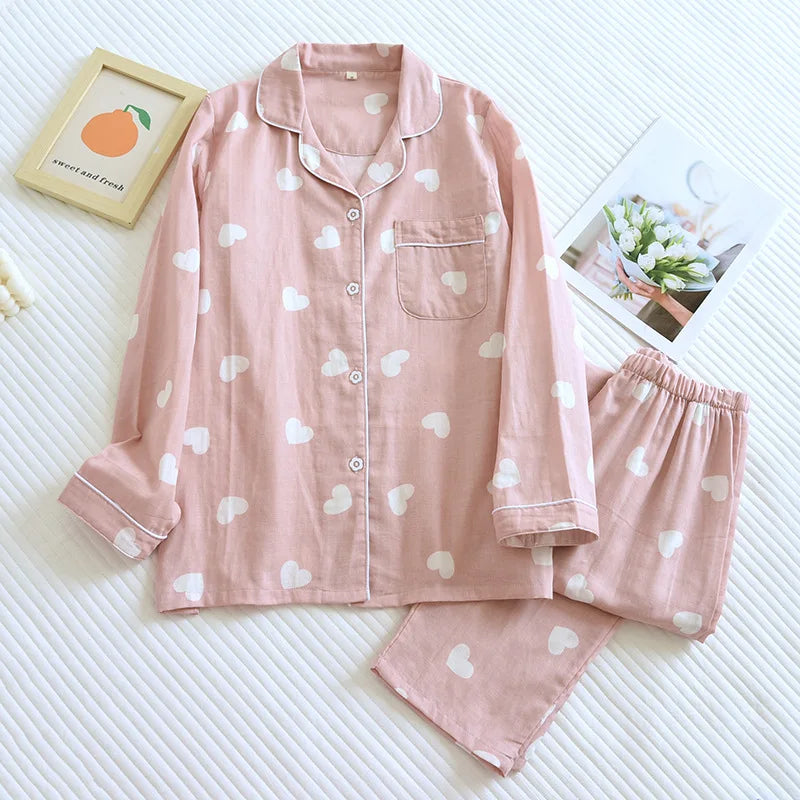 Heart Print Full-Length Long Sleeve Top for Women