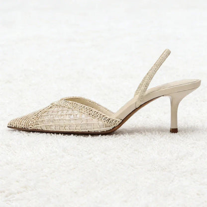 Beige Kitten Heel Slingbacks with Pointed Toe for Women