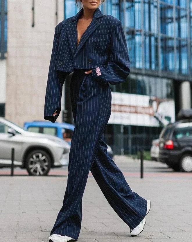 Striped High-Waist Cropped Two Piece Set for Women