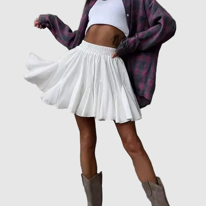 Flared Mini Skirt with Elasticated Waist in White and Black for Women