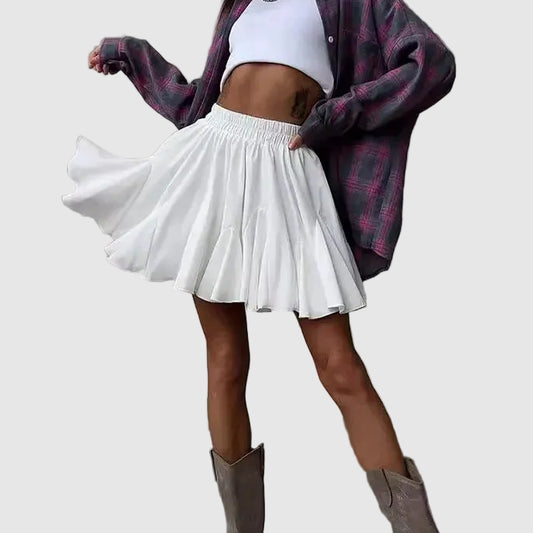 Flared Mini Skirt with Elasticated Waist in White and Black for Women