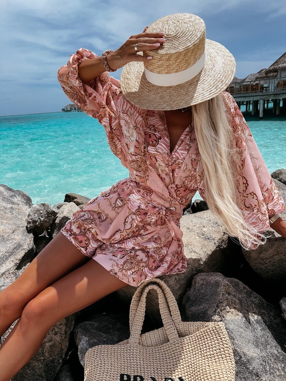 Tropical Kimono Sleeve Playsuit for Women