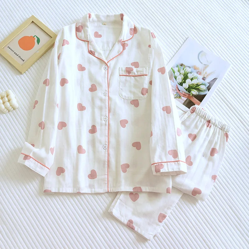 Heart Print Full-Length Long Sleeve Top for Women