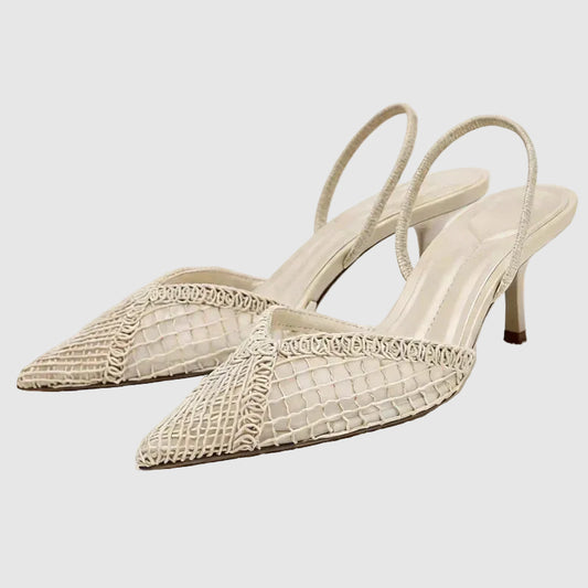 Beige Kitten Heel Slingbacks with Pointed Toe for Women
