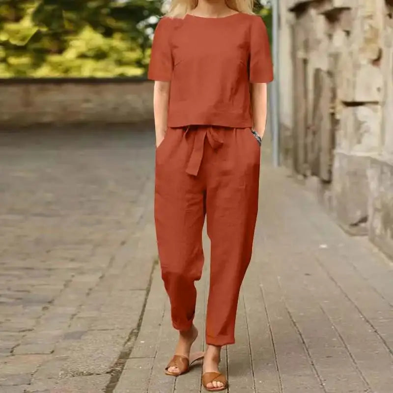 Linen Relaxed Fit Full-Length Two Piece Set for Women