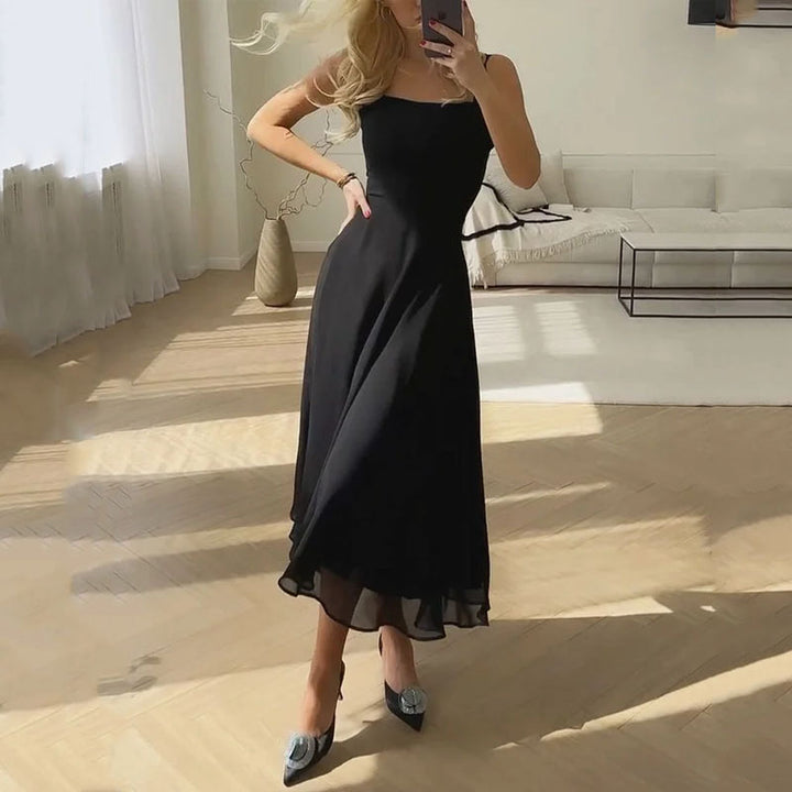 Fitted Flared Square Neck Midi Dress for Women