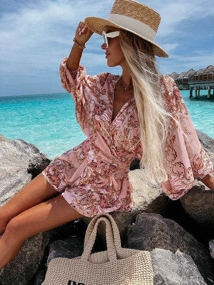 Tropical Kimono Sleeve Playsuit for Women