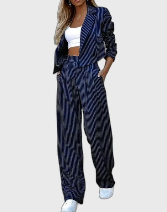 Striped High-Waist Cropped Two Piece Set for Women