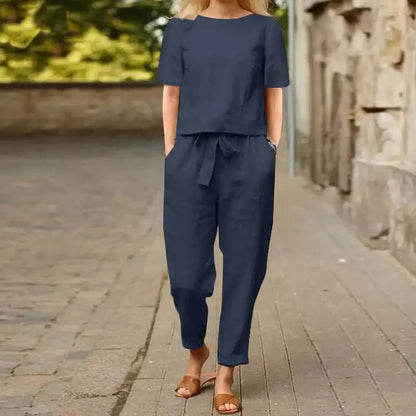 Linen Relaxed Fit Full-Length Two Piece Set for Women