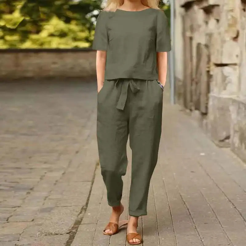 Linen Relaxed Fit Full-Length Two Piece Set for Women