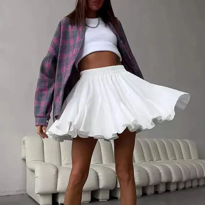 Flared Mini Skirt with Elasticated Waist in White and Black for Women