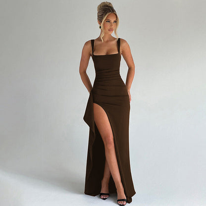 Flowing Full-Length Evening Maxi Dress with Sleeveless for Women