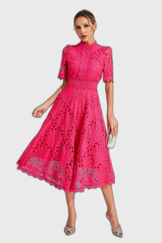 Lace Fitted Flared Midi Dress for Women