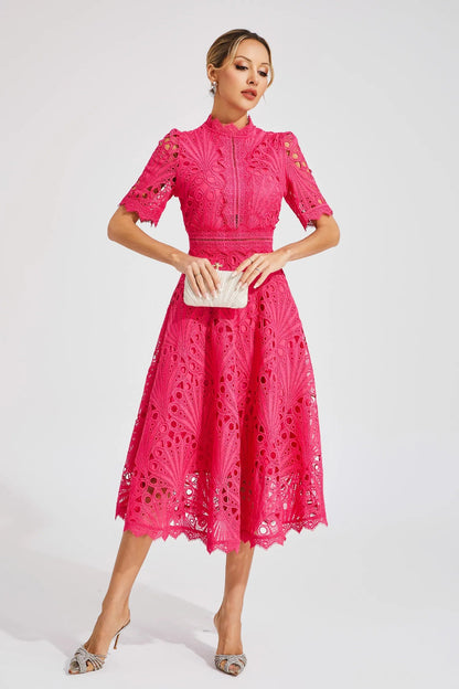 Lace Fitted Flared Midi Dress for Women