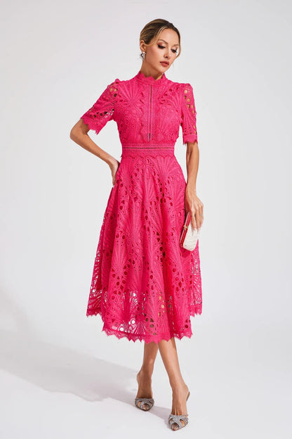 Lace Fitted Flared Midi Dress for Women