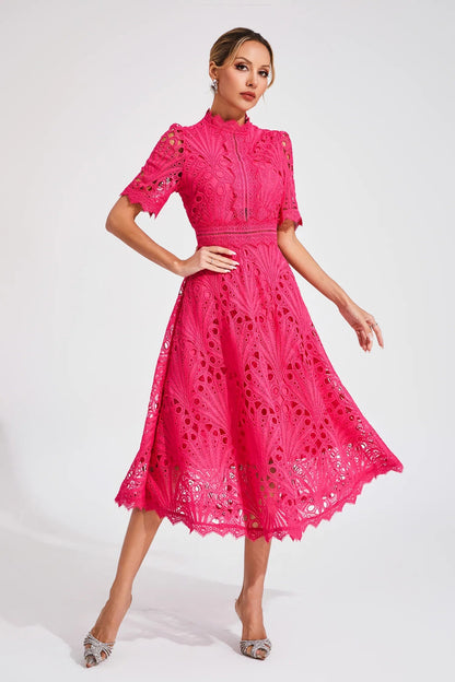 Lace Fitted Flared Midi Dress for Women