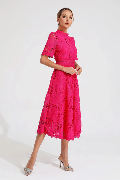 Lace Fitted Flared Midi Dress for Women