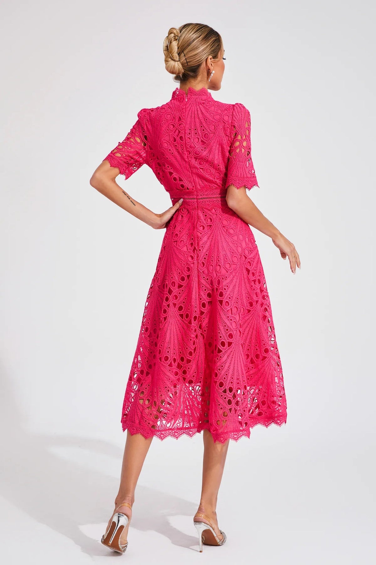 Lace Fitted Flared Midi Dress for Women
