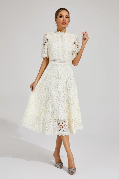 Lace Fitted Flared Midi Dress for Women
