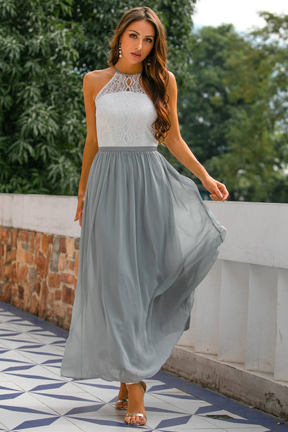 Flowing Fitted Full-Length Maxi Dress with Halter Neck for Women