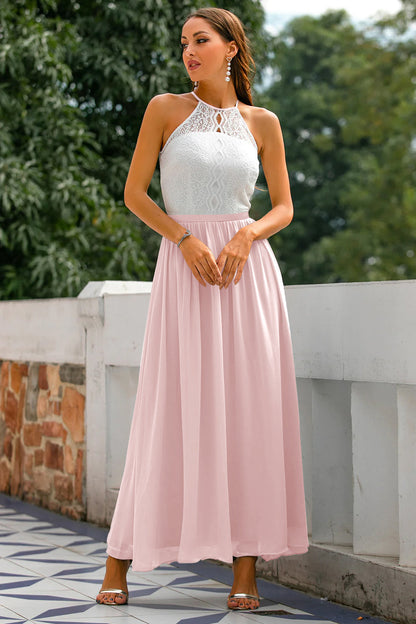 Flowing Fitted Full-Length Maxi Dress with Halter Neck for Women